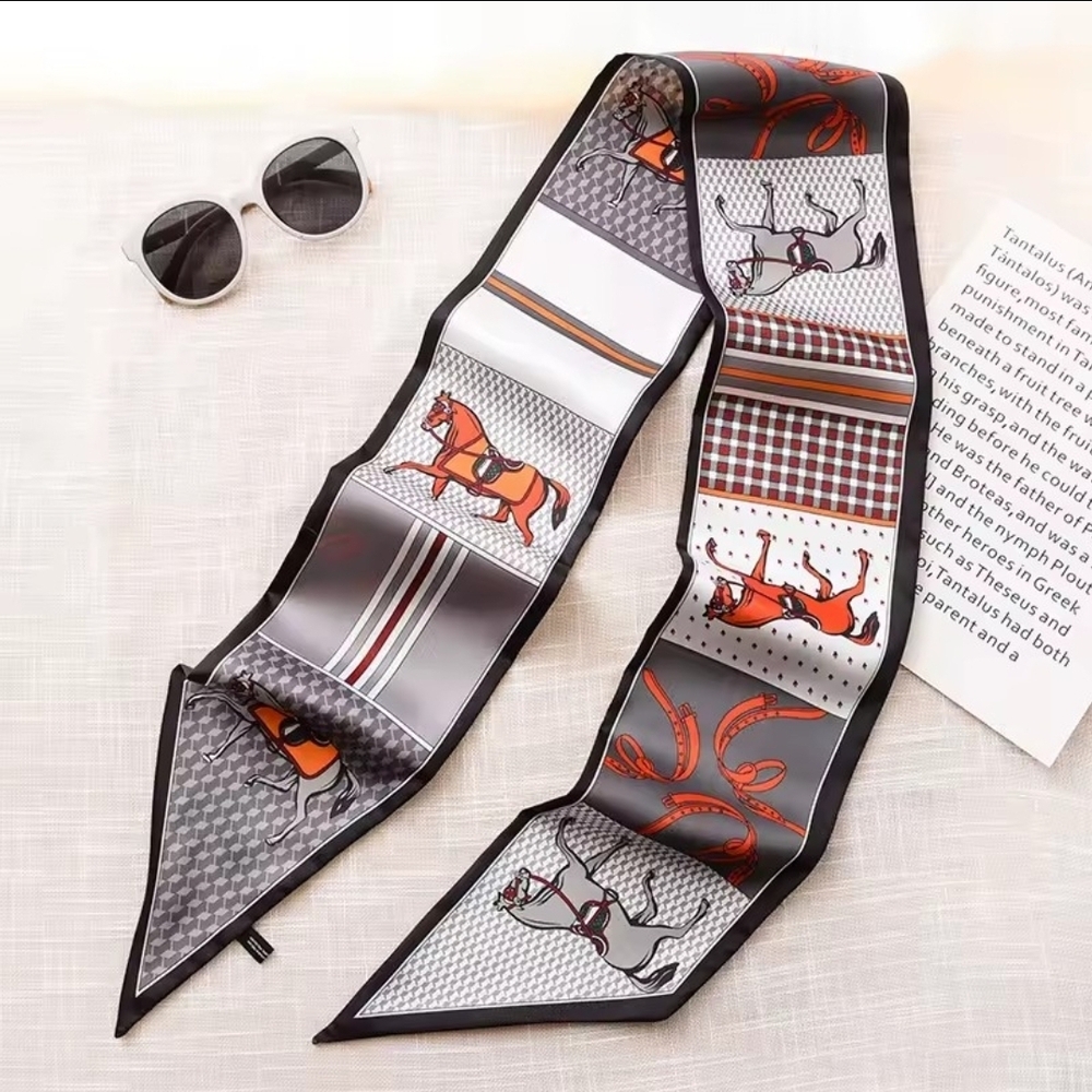 Elegant Black and Orange Men's Womens  Scarf Twilly